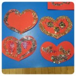 Showing someone we love them by making sparkly hearts for Valentines Day
