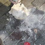 Having fun making a mess with the sand dough