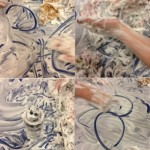 Having some messy fun with shaving cream in the tuff spot
