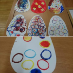 our EYFS children are learning about dinosaurs so we made these printed dinosaur eggs