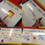 We used whiteboards to draw our hopes and dreams for the future